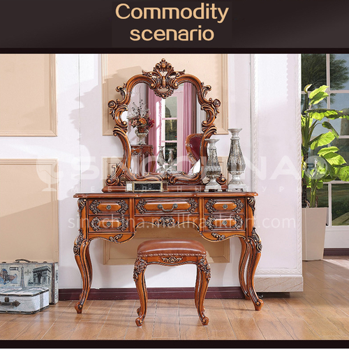 GH-2065- European luxury classic style, solid wood, princess dressing table, makeup mirror, makeup stool, European classic dressing table